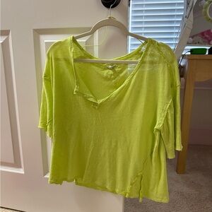 Free People Neon Green Short Sleeve Top